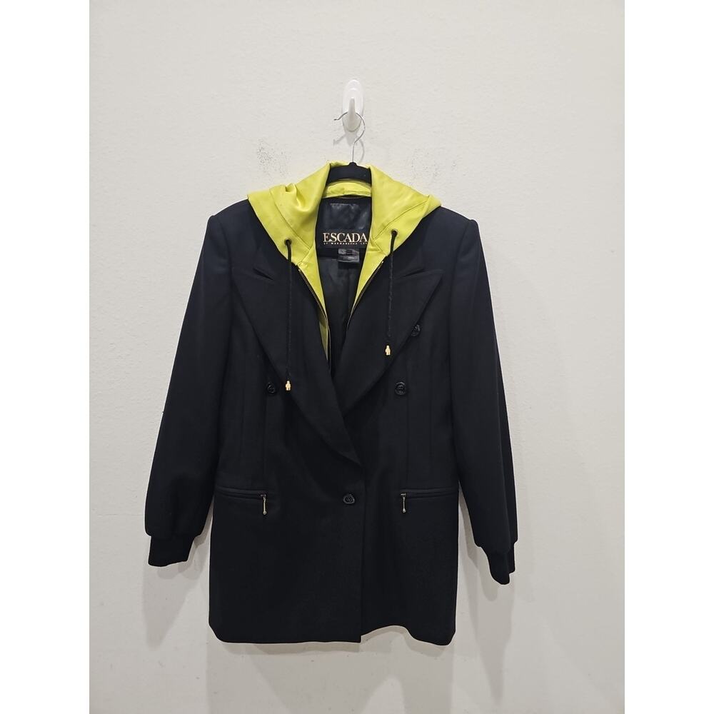 Escada Margaretha Ley Wool Black Jacket Blazer Removable Hoodie S - Picture 2 of 14